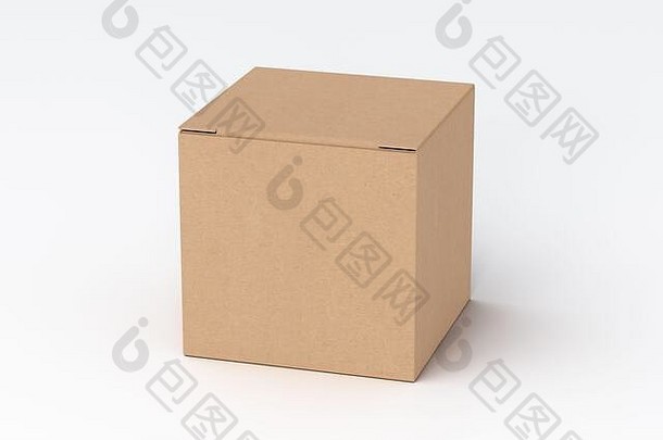 空白纸板多维数据集礼物盒子关闭铰链皮瓣成员白色背景剪裁路径盒子模拟插图
