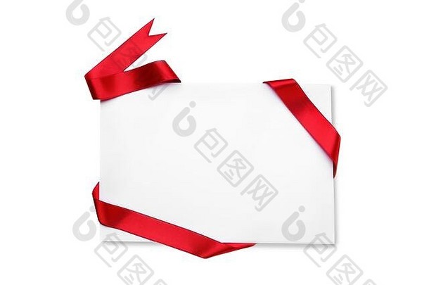 空白纸表红色的丝带白色背景