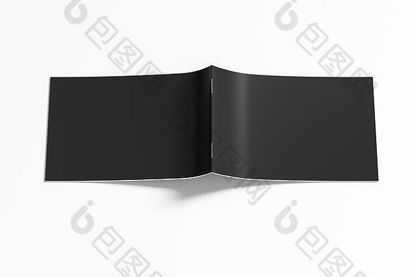 黑色的水平宣传册小册子封面模拟白色宣传册开放上行孤立的剪裁路径宣传册前面视图