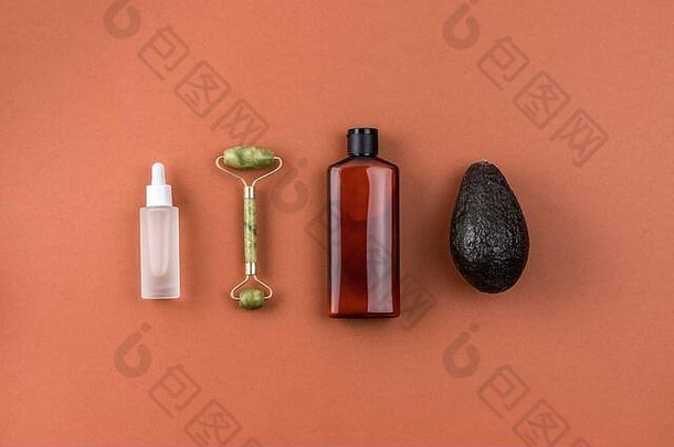 棕色（的）瓶乳液血清酸玉脸辊鳄梨棕色（的）表面化妆品产品配件有创意的作文自然