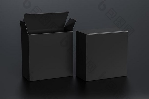 空白黑色的宽广场盒子开放关闭铰链皮瓣成员黑色的背景剪裁路径盒子模拟插图