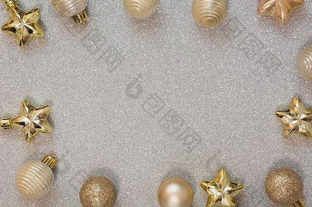 圣诞节框架金球银前视图圣诞节边境祝愿假期问候卡
