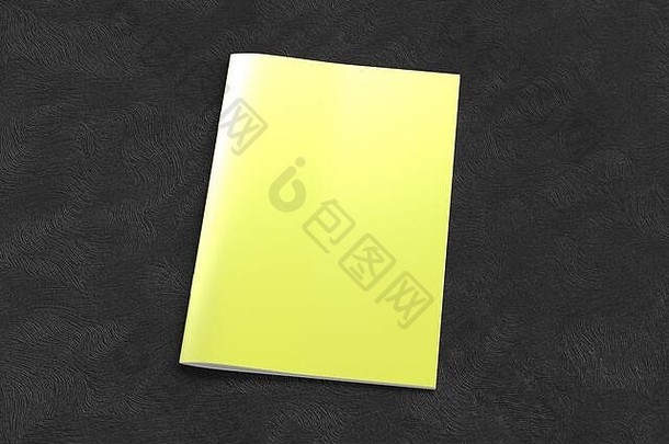 黄色的宣传册小册子封面模拟黑色的背景孤立的剪裁路径宣传册一边视图illustratuion