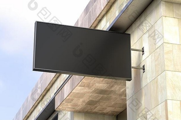 水平singboard标志大理石墙空白黑色的标志模拟底视图插图