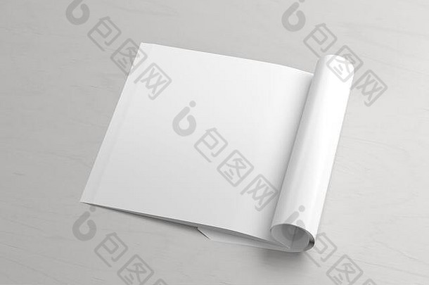 空白广场左杂志页面工作空间折叠杂志模拟白色桌子上一边视图插图