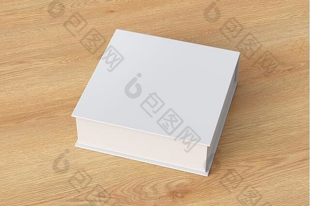 空白白色平广场礼物盒子关闭铰链皮瓣成员木背景剪裁路径盒子模拟插图
