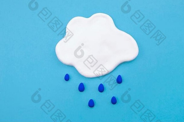 雨图标气象白色云雨滴蓝色的背景雨概念