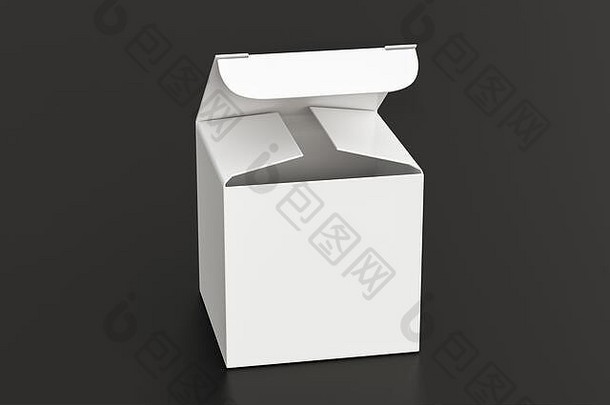 空白白色多维数据集礼物盒子打开铰链皮瓣成员黑色的背景剪裁路径盒子模拟插图