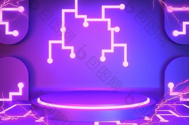 游戏概念梯度紫色的蓝色的摘要讲台上展示呈现