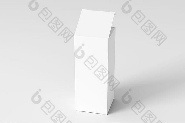 空白白色高苗条的礼物盒子打开铰链皮瓣成员白色背景剪裁路径盒子模拟插图