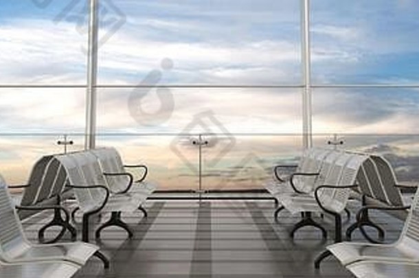 空机场终端休息室晚上天空背景插图
