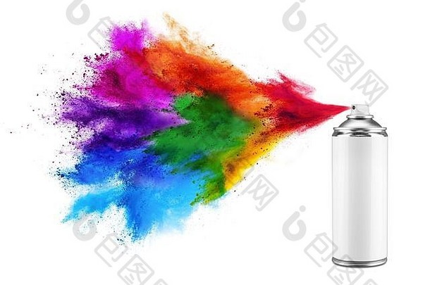 喷雾喷涂色彩斑斓的彩虹胡里节油漆颜色粉爆炸孤立的白色背景行业Diypaintjob涂鸦概念