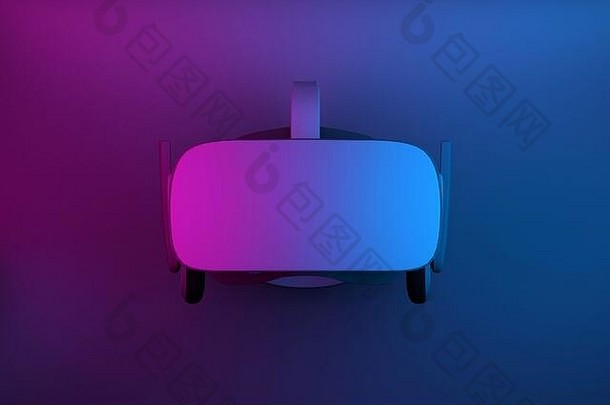 虚拟现实头盔粉红色的蓝色的照明呈现