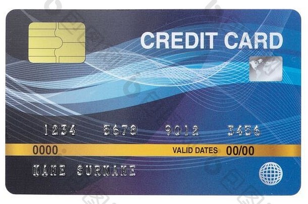 蓝色的信贷卡孤立的白色背景