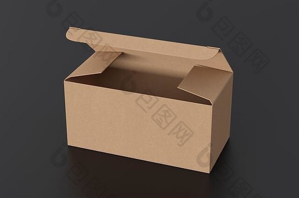 空白纸板宽盒子打开铰链皮瓣成员黑色的背景剪裁路径盒子模拟插图