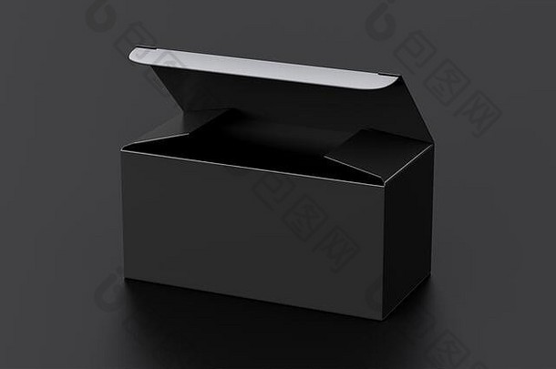 空白黑色的宽盒子打开铰链皮瓣成员黑色的背景剪裁路径盒子模拟插图