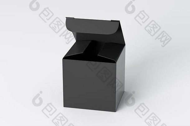 空白黑色的多维数据集礼物盒子打开铰链皮瓣成员白色背景剪裁路径盒子模拟插图