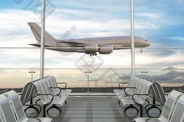 空机场终端休息室飞机背景插图
