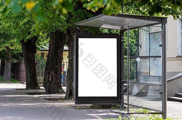 白色空广告横幅公共运输停止电车公共汽车城市公园