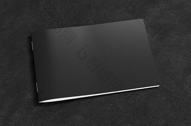 黑色的水平宣传册小册子封面模拟黑色的背景孤立的剪裁路径宣传册一边视图illustratuion