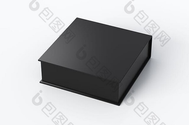 空白黑色的平广场礼物盒子关闭铰链皮瓣成员白色背景剪裁路径盒子模拟插图