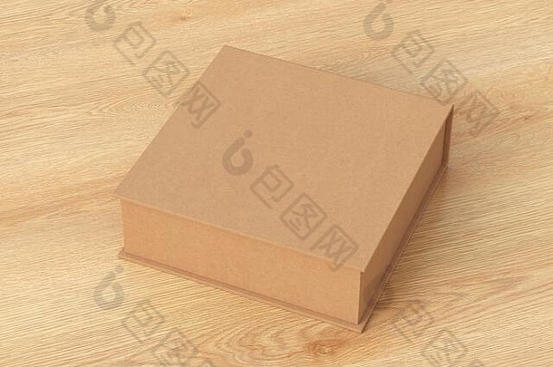 空白纸板平广场礼物盒子关闭铰链皮瓣成员木背景剪裁路径盒子模拟插图