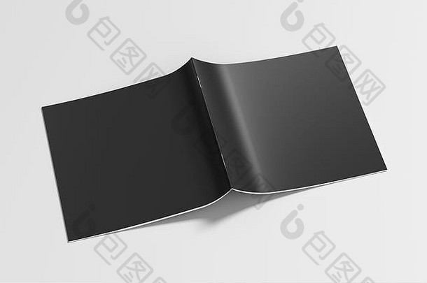 黑色的广场宣传册小册子封面模拟白色宣传册开放上行孤立的剪裁路径宣传册一边视图