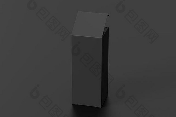 空白黑色的高苗条的礼物盒子打开铰链皮瓣成员黑色的背景剪裁路径盒子模拟插图