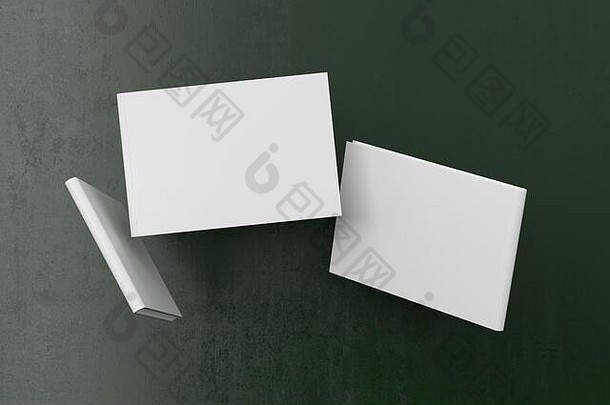 水平空白书封面模拟飞行绿色前面脊柱回来封面的观点插图