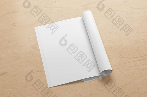 空白垂直左杂志页面工作空间折叠杂志模拟木桌子上一边视图插图