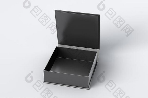 空白黑色的平广场礼物盒子打开铰链皮瓣成员白色背景剪裁路径盒子模拟插图
