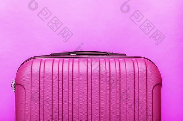 现代粉红色的手提箱粉红色的背景关闭复制空间文本最小的风格旅行概念假期旅行夏天假期股票照片