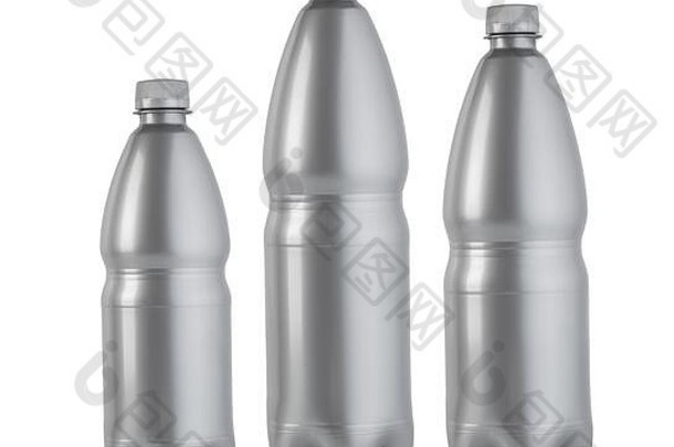 灰色的塑料瓶孤立的白色背景模拟设计