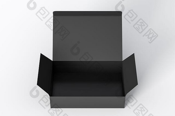 空白黑色的宽平盒子打开铰链皮瓣成员白色背景剪裁路径盒子模拟插图