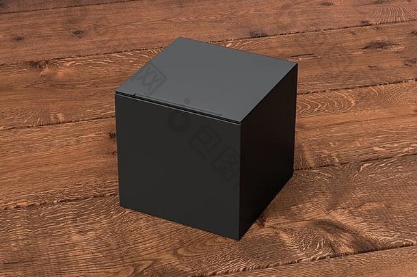 空白黑色的多维数据集礼物盒子关闭铰链皮瓣成员黑暗木背景剪裁路径盒子模拟插图