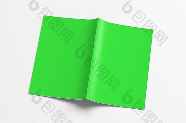 绿色宣传册小册子封面模拟白色宣传册开放上行孤立的剪裁路径宣传册illustratuion