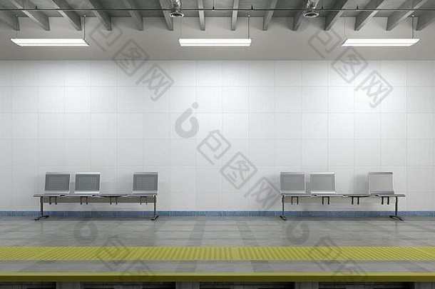 空白墙地下地铁站模拟插图