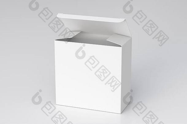 空白白色宽广场盒子打开铰链皮瓣成员白色背景剪裁路径盒子模拟插图