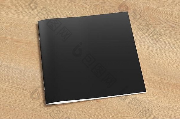 黑色的广场宣传册小册子封面模拟木背景孤立的剪裁路径宣传册一边视图illustratuion
