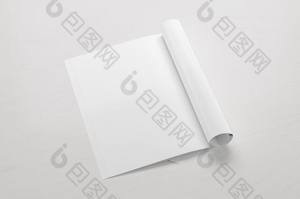 空白垂直左杂志页面工作空间折叠杂志模拟白色桌子上一边视图插图