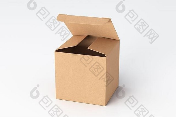 空白纸板多维数据集礼物盒子打开铰链皮瓣成员白色背景剪裁路径盒子模拟插图
