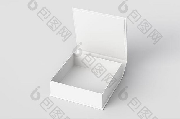 空白白色平广场礼物盒子打开铰链皮瓣成员白色背景剪裁路径盒子模拟插图