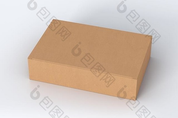 空白纸板宽平盒子关闭铰链皮瓣成员白色背景剪裁路径盒子模拟插图