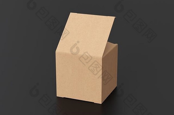 空白纸板多维数据集礼物盒子打开铰链皮瓣成员黑色的背景剪裁路径盒子模拟插图