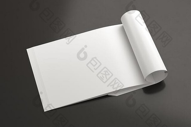 空白水平左杂志页面工作空间折叠杂志模拟黑色的桌子上一边视图插图