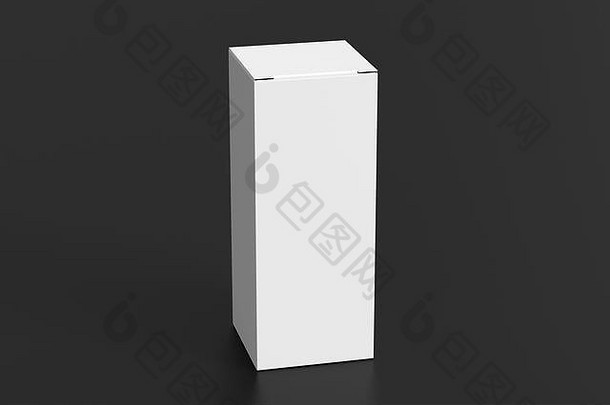 空白白色高苗条的礼物盒子关闭铰链皮瓣成员黑色的背景剪裁路径盒子模拟插图
