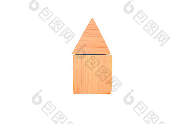 木房子孤立的背景简单的几何数据广场三角形圆概念孩子们发展玩具建设装饰