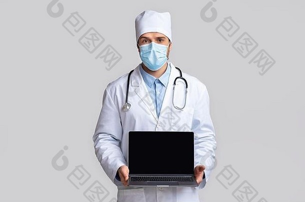 医生保护面具显示移动PC空白屏幕