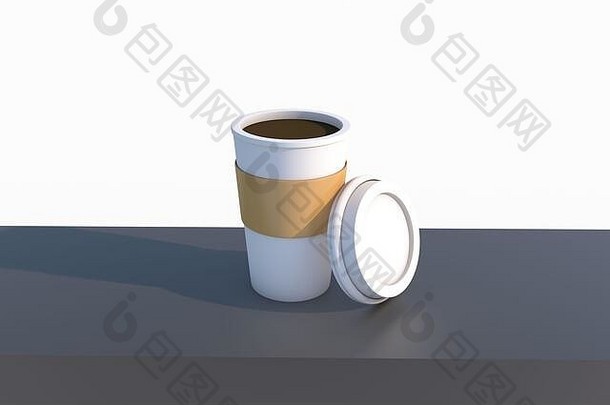 呈现前面视图单玻璃咖啡表格孤立的白色背景