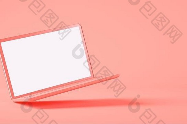 粉红色的电脑白色屏幕呈现